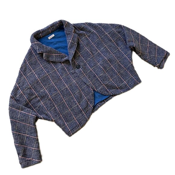 Kapital Tweed Knit Dolman Blazer Jacket Navy Blue & Peach Stripe Single Button - Picture 1 of 11